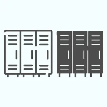 Lockers line and solid icon. Three little lock doors of cloakroom vector Illustrazione stock