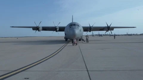 Lockheed C-130 Hercules aircrafts park at Dyess Air Force Base - 2018 Stock Footage 97640799