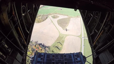 Lockheed C-130 Hercules close cargo door during airdrops training - 2016 Stock Footage 89214740