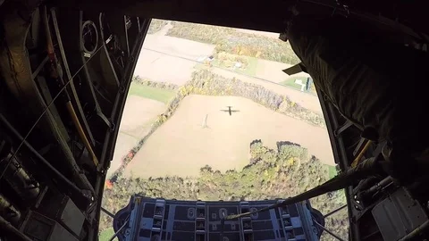 Lockheed C-130 Hercules open cargo door during airdrops training - 2016 Stock Footage 89214711
