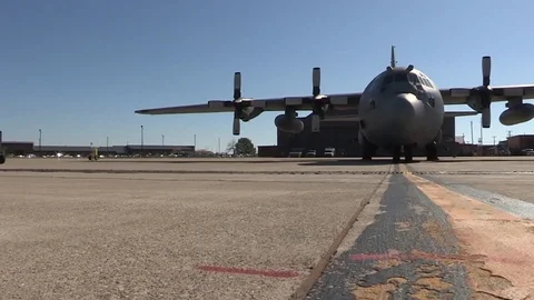 Lockheed C-130 Hercules parked in Ohio Air National Guard - 2016 Stock Footage 89214803