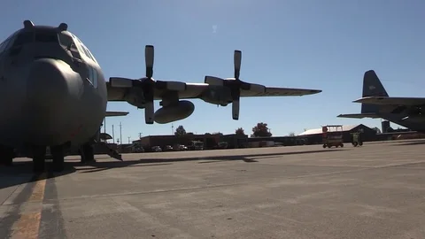 Lockheed C-130 Hercules parked in Ohio Air National Guard - 2016 Stock Footage 89214822