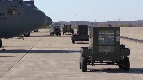 Lockheed C-130 Hercules parked in Ohio Air National Guard - 2016 Stock Footage 89214878