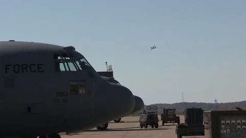 Lockheed C-130 Hercules parked in runway - 2016 Stock Footage 89215181