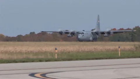 Lockheed C-130 Hercules take off from runway - 2016 Stock Footage 89215043