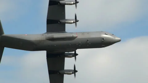 Lockheed C-130J Super Hercules fly by close 10988 Stock Footage 25002132