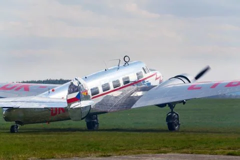 Lockheed Electra 10A vintage airplane preparing for flight on airport Stock Photos