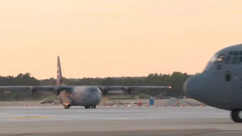 Lockheed Martin C-130J Super Hercules aircraft taxiing at Army Air Field - 2016 Stock Footage 89240524