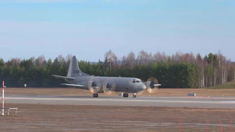 Lockheed P-3C Orion surveillance military aircraft take off long recording Stock Footage 144101350