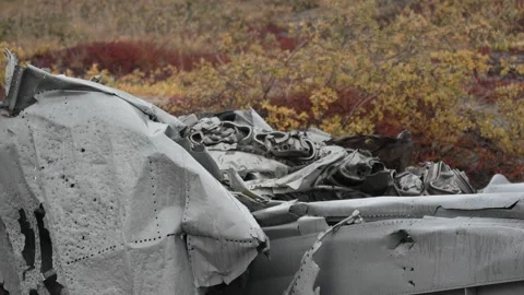 Lockheed T-33 Aircraft Wreckage Near Kangerlussuaq, Greenland Stock Footage 345635136