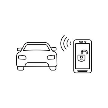 Locking car using mobile application on a smart phone. Concept of remote cont Illustrazione stock