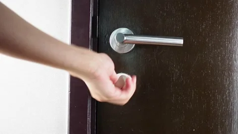 Locking door from inside the room close up Stock Footage 143126393