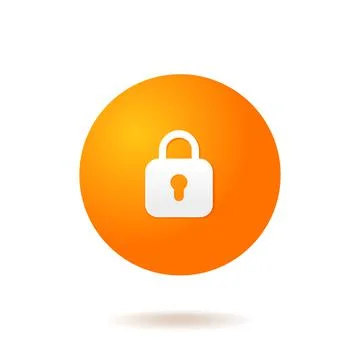 Locking lock icon of locked lock with 3d orange gradient ball circle bubble. Stock Illustration
