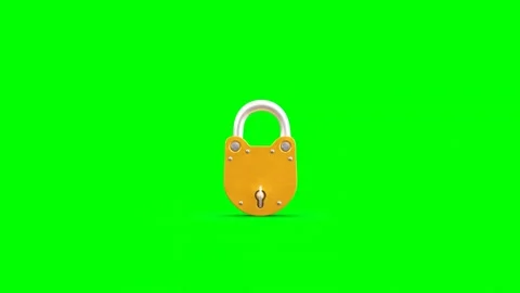 Locking of Padlock with Key on Green Background Видео 303141488