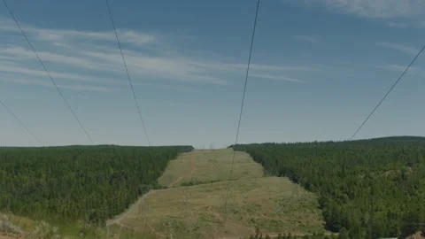 Lockoff of high voltage power lines with clearcut timber in backround Stock-Footage 232426420