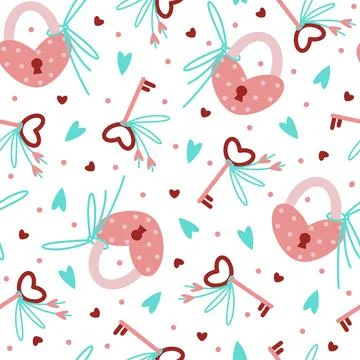 Locks and keys seamless vector pattern. Hand drawn cute romantic elements Stock Illustration