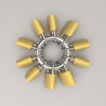 Locks are locked and connected on a same steel hoop 2 Stock Illustration