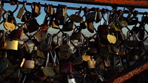 Locks Attached to Iron Fence Stock Footage 248831233