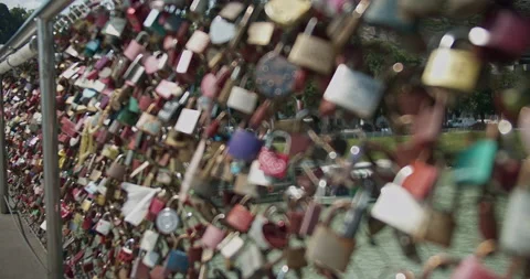 Locks on a bridge Stock Footage 130854655