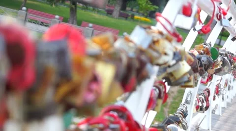 Locks on the bridge of lovers. Video stock 49738837