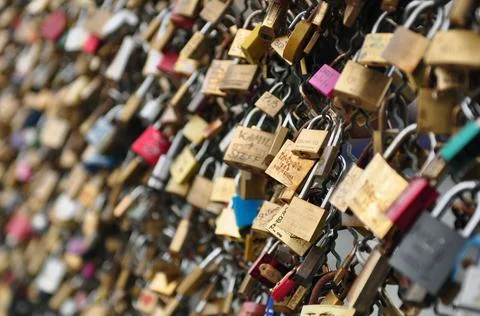 Locks on a bridge in Paris Stock Photos