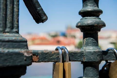 Locks on a bridge in Prague. Stock Photos