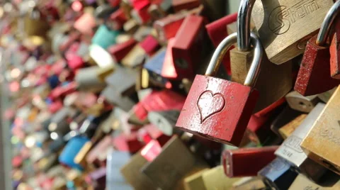 Locks On Bridge Wall Symbolizing Togetherness Stock Footage 68665687