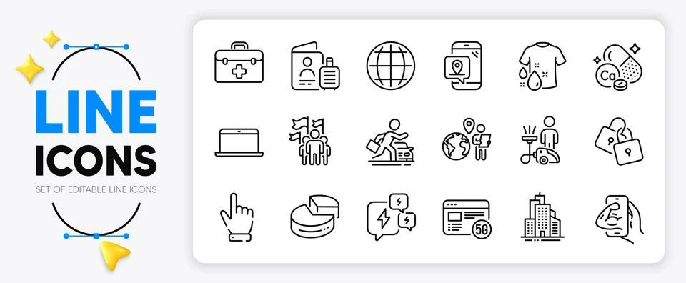 Locks, Cursor and First aid line icons. For web app. Vector Stock Illustration