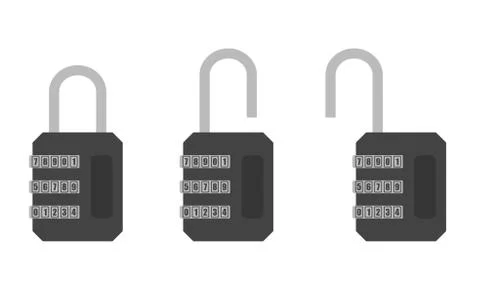 Locks with a digital code password in open and closed position in gray colors Stock Illustration