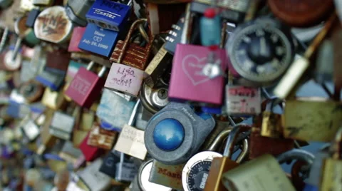Locks On Fence Stock Footage 66383826