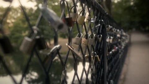 Locks on Fence for Love Stock Footage 94411795