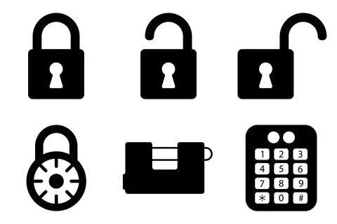 Locks Icons. locking devices, protection against thieves and robbers isolated Stock Illustration