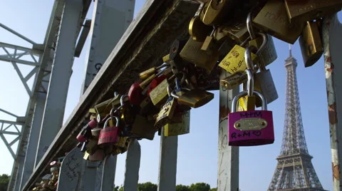 Locks of Love Near Eiffel Tower, Paris, France 4K Stock Video Footage 動画素材 45534756
