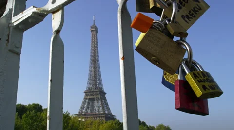 Locks of Love Near Eiffel Tower Paris France 4K Stock Video Footage 動画素材 45535128