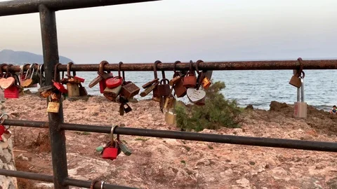 Locks of lovers on the island of Mallorca Stock Footage 115541583