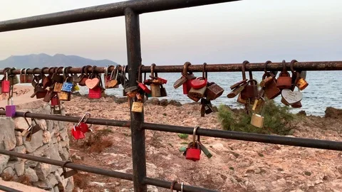 Locks of lovers on the island of Mallorca Stock Footage 115694822