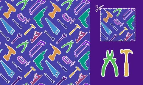 Locksmith and Carpentry Tool Kit - Vector Seamless Pattern Stock Illustration