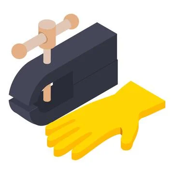 Locksmith equipment icon isometric vector. Bench vise yellow protective glove Stock Illustration
