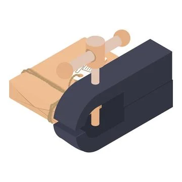 Locksmith equipment icon isometric vector. Black metal bench vise and postal  Stock Illustration