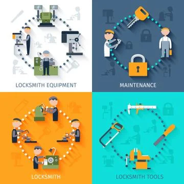 Locksmith Flat Set Stock Illustration