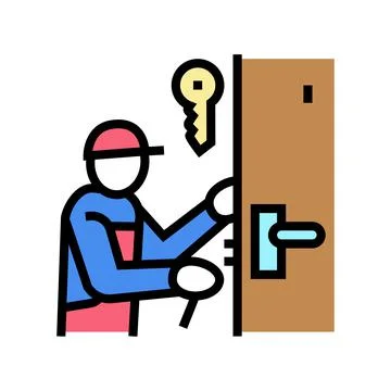 Locksmith repairing color icon vector illustration Stock Illustration