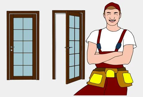 Locksmith Repairman Vector. Unlock The Door Service. Cartoon Character Stock Illustration