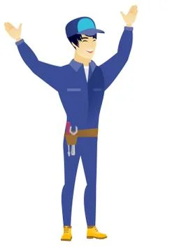 Locksmith standing with raised arms up Stock Illustration