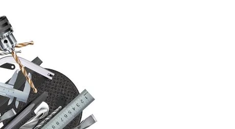 Locksmith tool decorative corner composition, craft hand metal processing. Stock Illustration