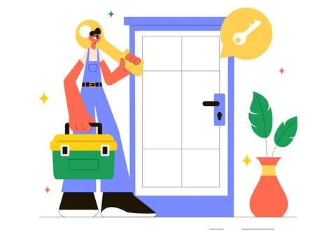 Locksmith Vector Illustration Featuring a Repairman for Home Maintenance, R.. Stock Illustration