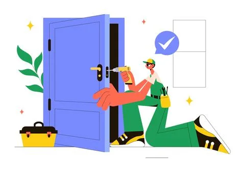 Locksmith Vector Illustration Featuring a Repairman for Home Maintenance, R.. Stock Illustration