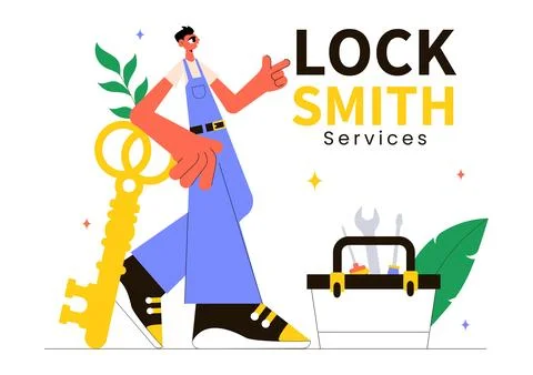 Locksmith Vector Illustration Featuring a Repairman for Home Maintenance, R.. Stock Illustration