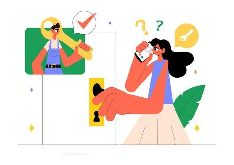 Locksmith Vector Illustration Featuring a Repairman for Home Maintenance, R.. Stock Illustration