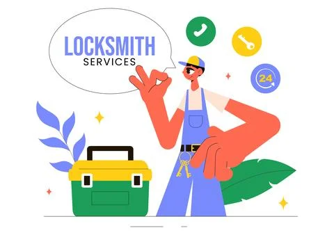 Locksmith Vector Illustration Featuring a Repairman for Home Maintenance, R.. Stock Illustration