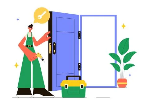 Locksmith Vector Illustration Featuring a Repairman for Home Maintenance, R.. Stock Illustration